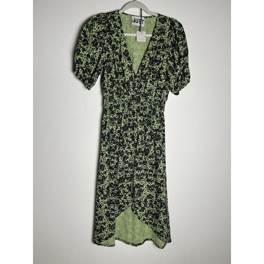 NWT Just Female Midi Knee Dress Alicia Dark Green Floral Organic Cotton size XS